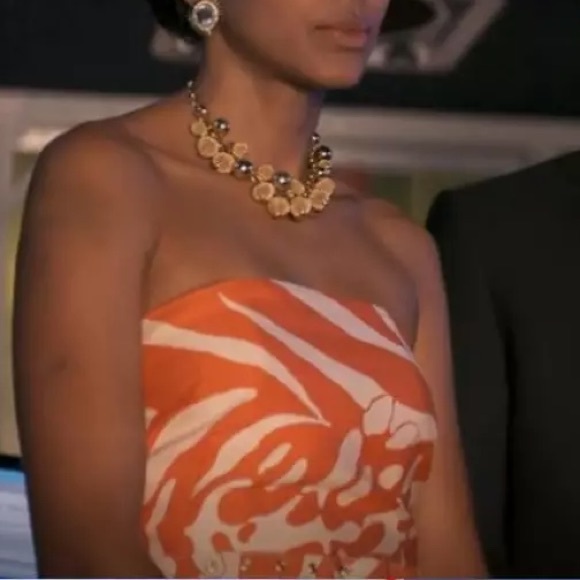 Kate Spade dress orange cream strapless JUNGLE JACQUARD cotton silk blend Size 0 - Picture 10 of 16